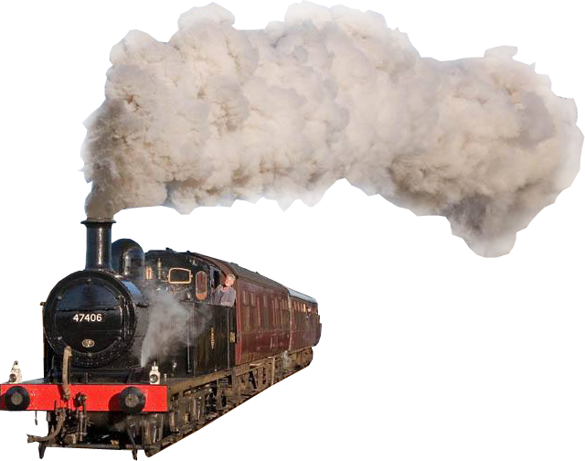 Vintage Steam Locomotive Releasing Smoke On Railway Track PNG Illustration