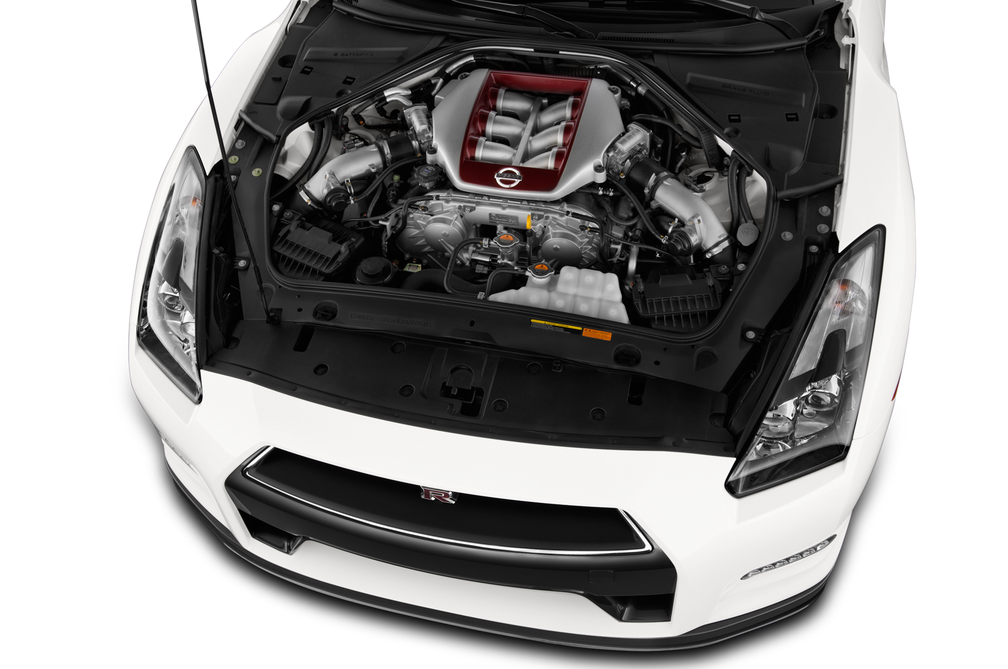 White Sports Car Engine Bay With Red Performance Engine PNG Photo