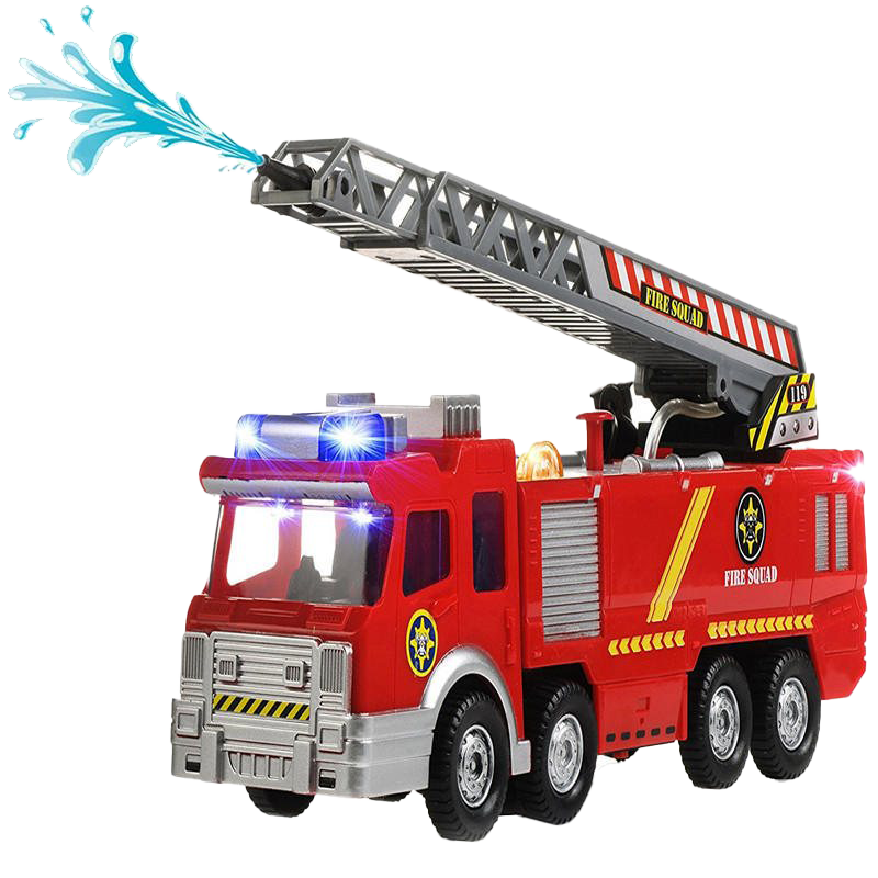 Animated Cartoon Fire Engine With Firefighters And Roof Ladder PNG Artwork