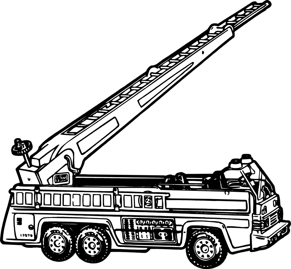 Black And White Fire Truck Ladder Outline Drawing Transparent PNG Artwork