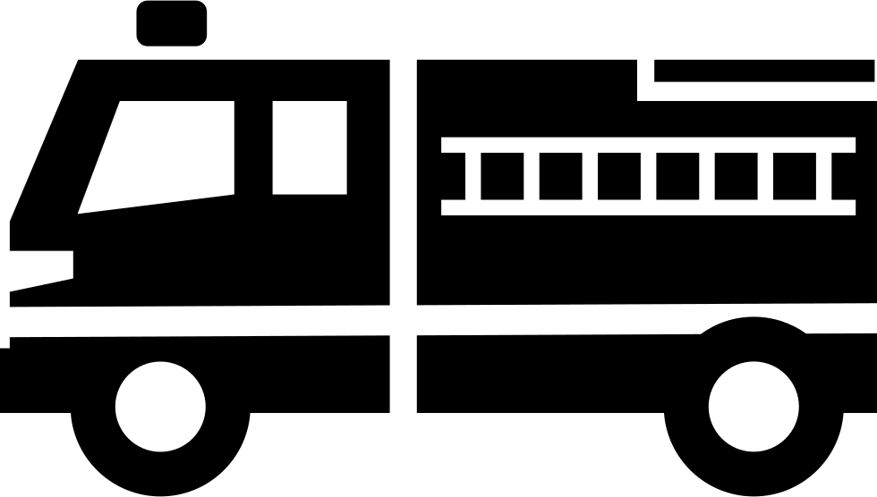 Black Fire Truck Side Silhouette With Ladder And Wheels PNG Icon
