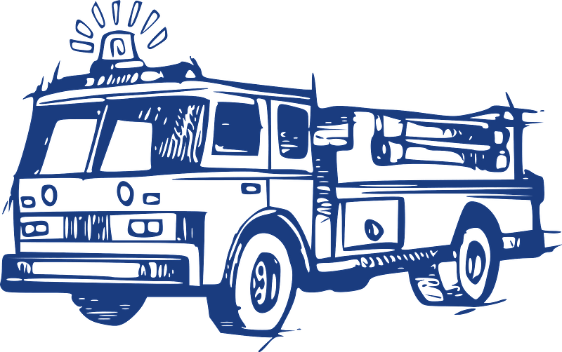 Blue Line Art Fire Truck Drawing With Emergency Lights PNG Illustration
