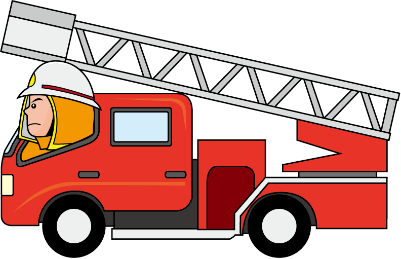 Cartoon Red Fire Truck With Firefighter And Long Roof Ladder PNG Artwork