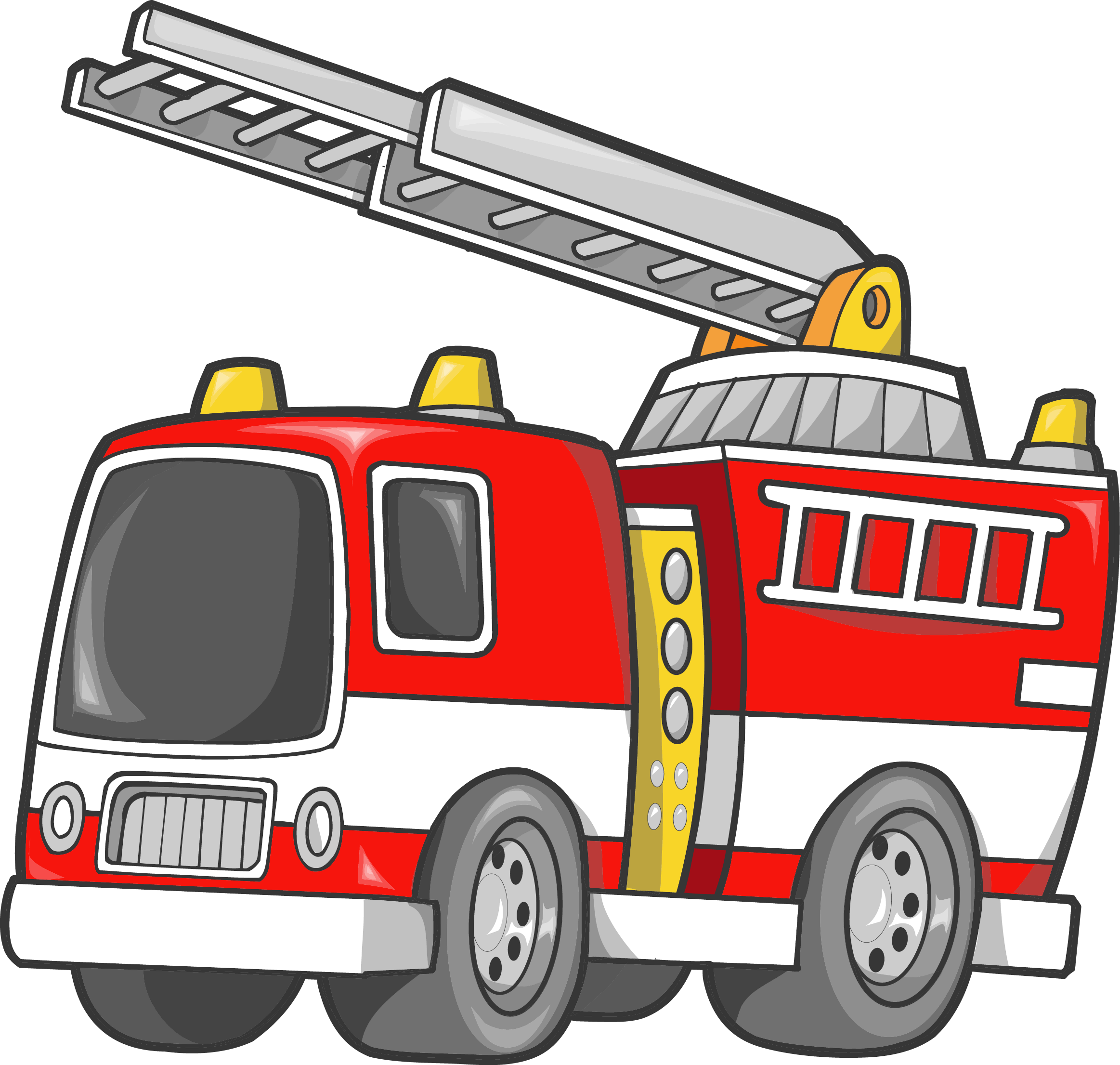 Cute Red Cartoon Fire Engine With Gray Roof Ladder PNG Character Art