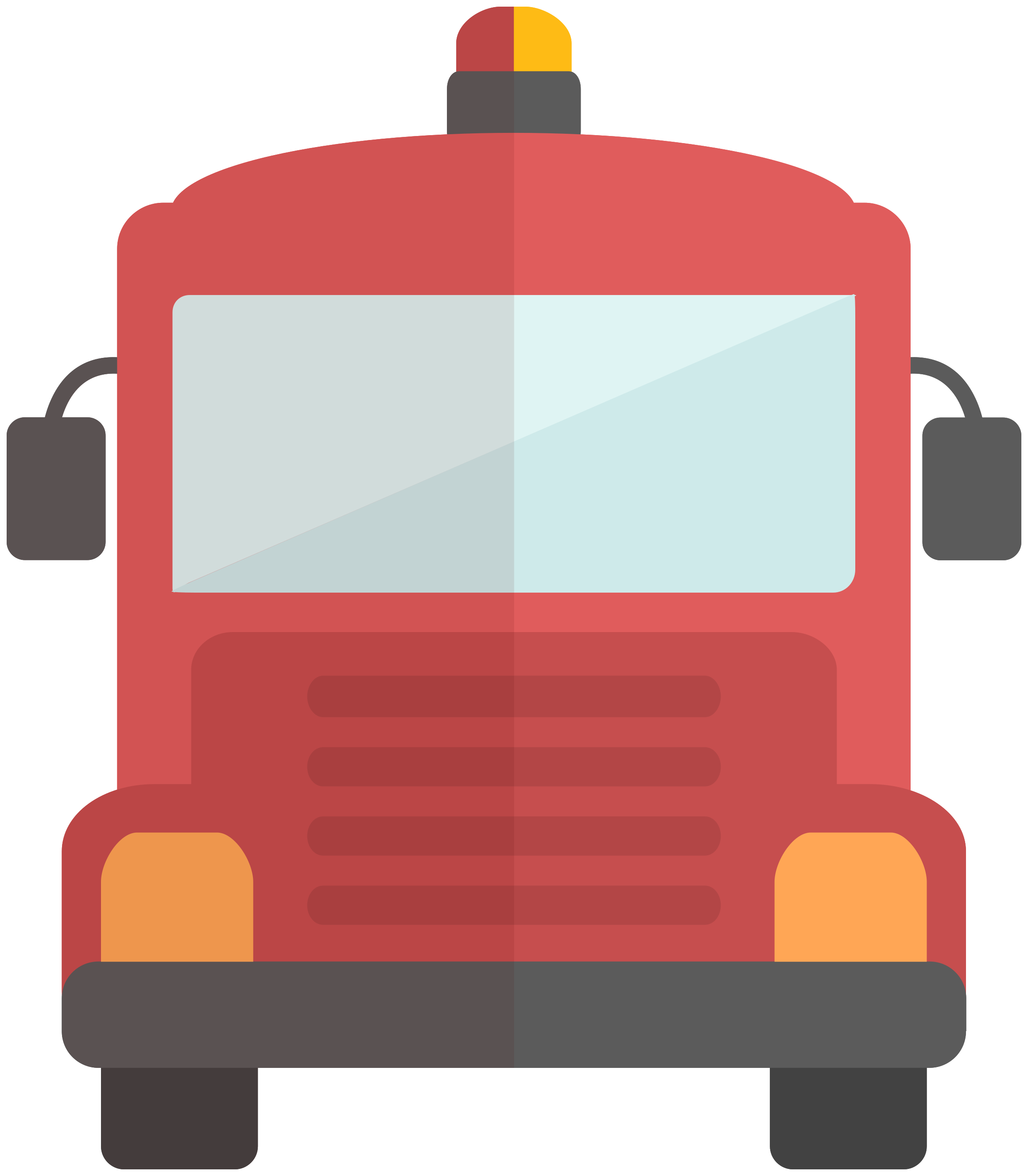 Front View Red Cartoon Fire Truck With Amber Roof Beacon PNG Illustration