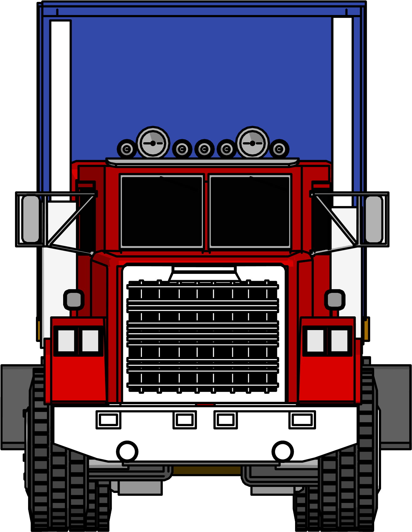 Front View Red Fire Truck Cartoon With Blue Windshield And Ladder PNG Graphic