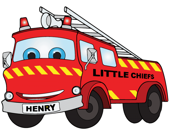 Henry Little Chiefs Cartoon Fire Truck With Ladder And Warning Stripes PNG Character
