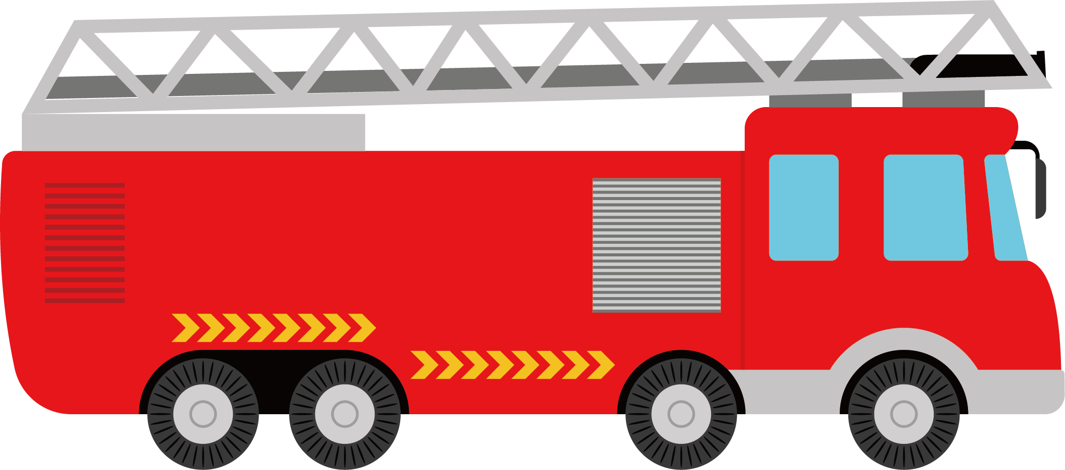 Red Aerial Ladder Fire Truck With Yellow Safety Markings PNG Clipart