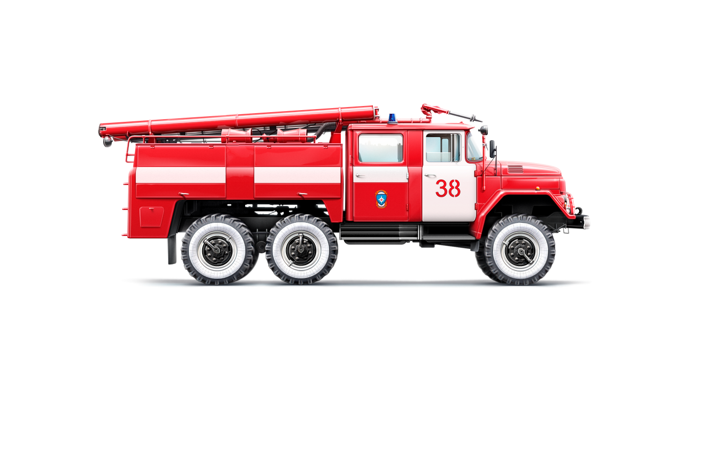 Red Aerial Platform Fire Engine With Three Axle Chassis PNG Clipart