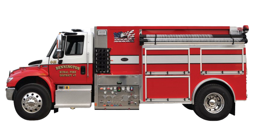Red And White Fire Engine With Side Compartments And Roof Ladder PNG Image