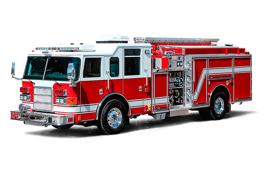 Red And White Fire Rescue Engine With Front Pump Controls PNG Vehicle Image