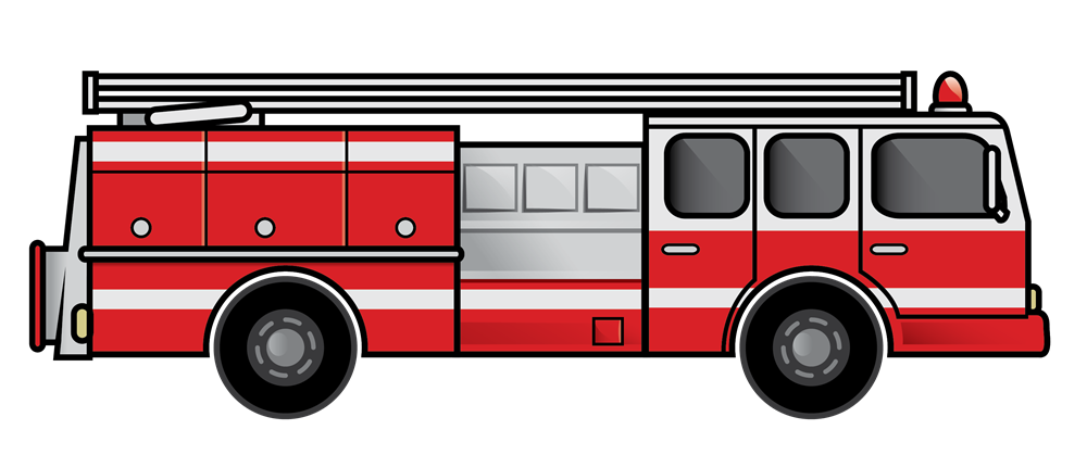 Red And White Fire Truck Side View With Equipment Storage PNG Outline Art