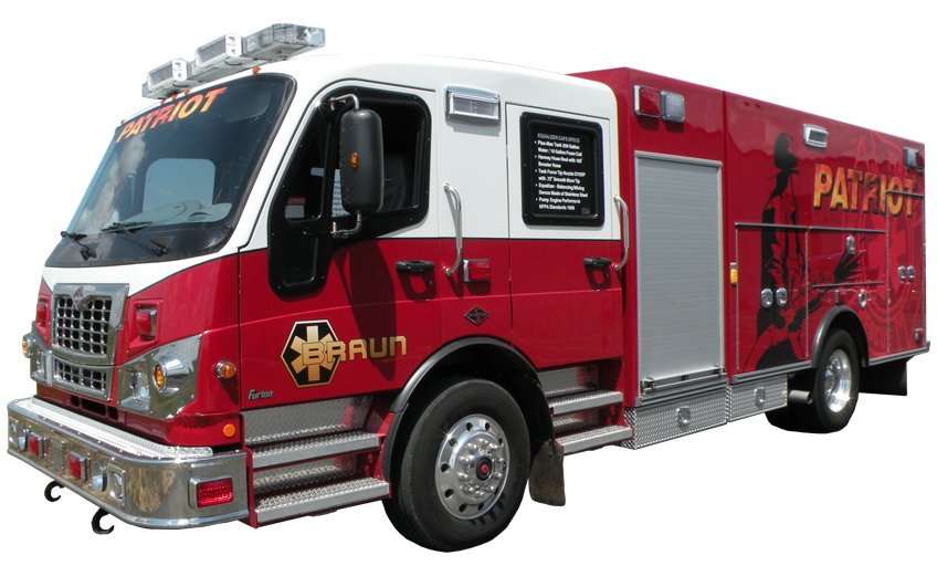 Red And White Pumper Fire Engine With Large Side Hose Reel PNG Vehicle Photo