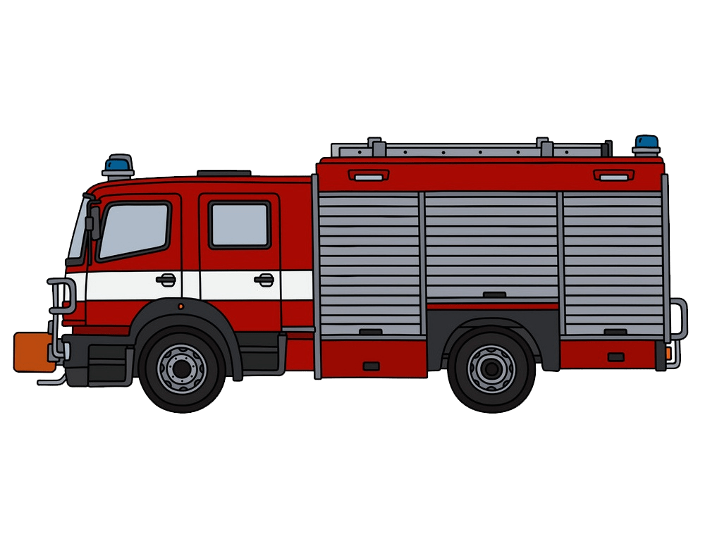 Red Cab Fire Engine With Gray Side Panels And Roof Ladder PNG Illustration