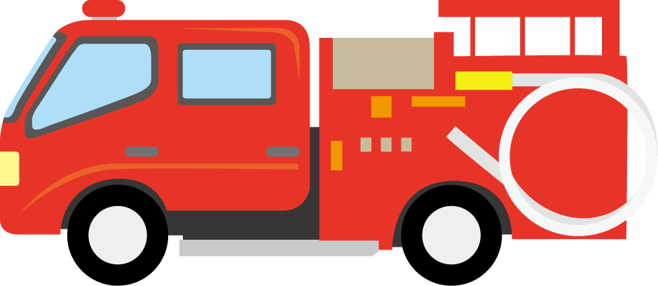 Red Cartoon Fire Truck With Side Hose Reel And Yellow Details PNG Illustration