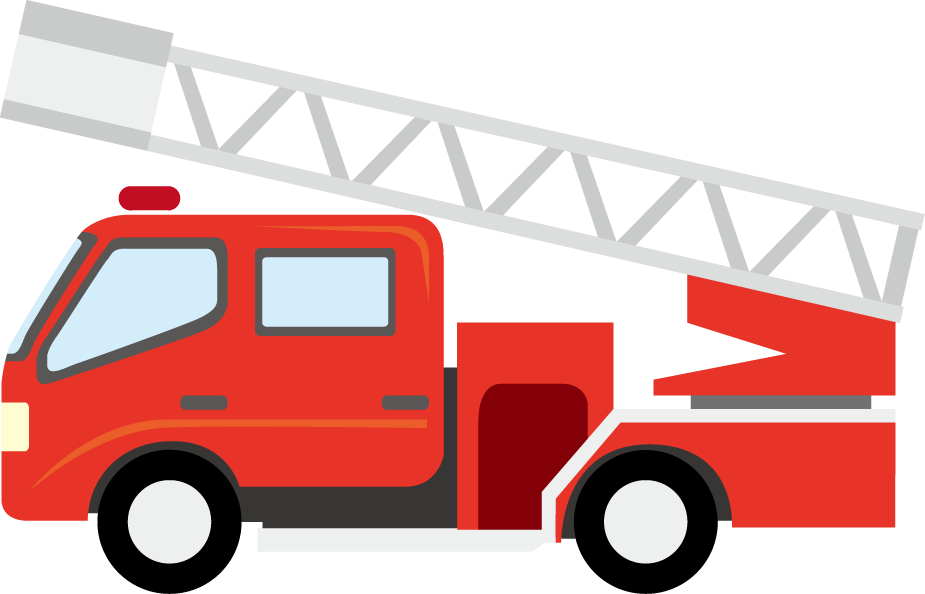 Red Cartoon Ladder Fire Truck Side View With Gray Extended Ladder PNG Image