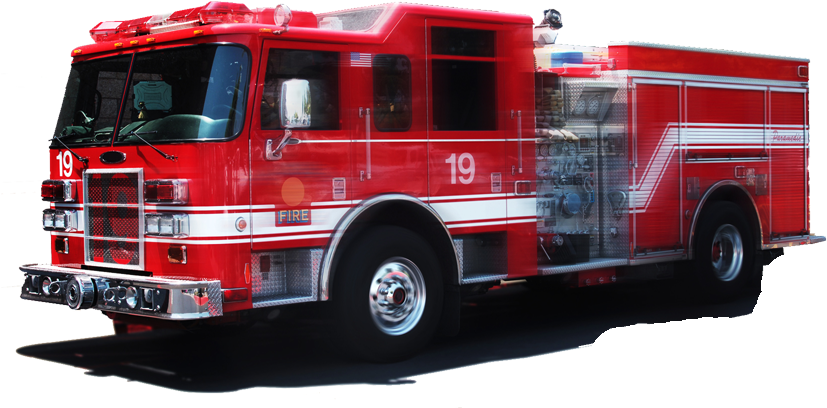Red Fire Rescue Engine Number Nineteen With Side Equipment PNG Photo