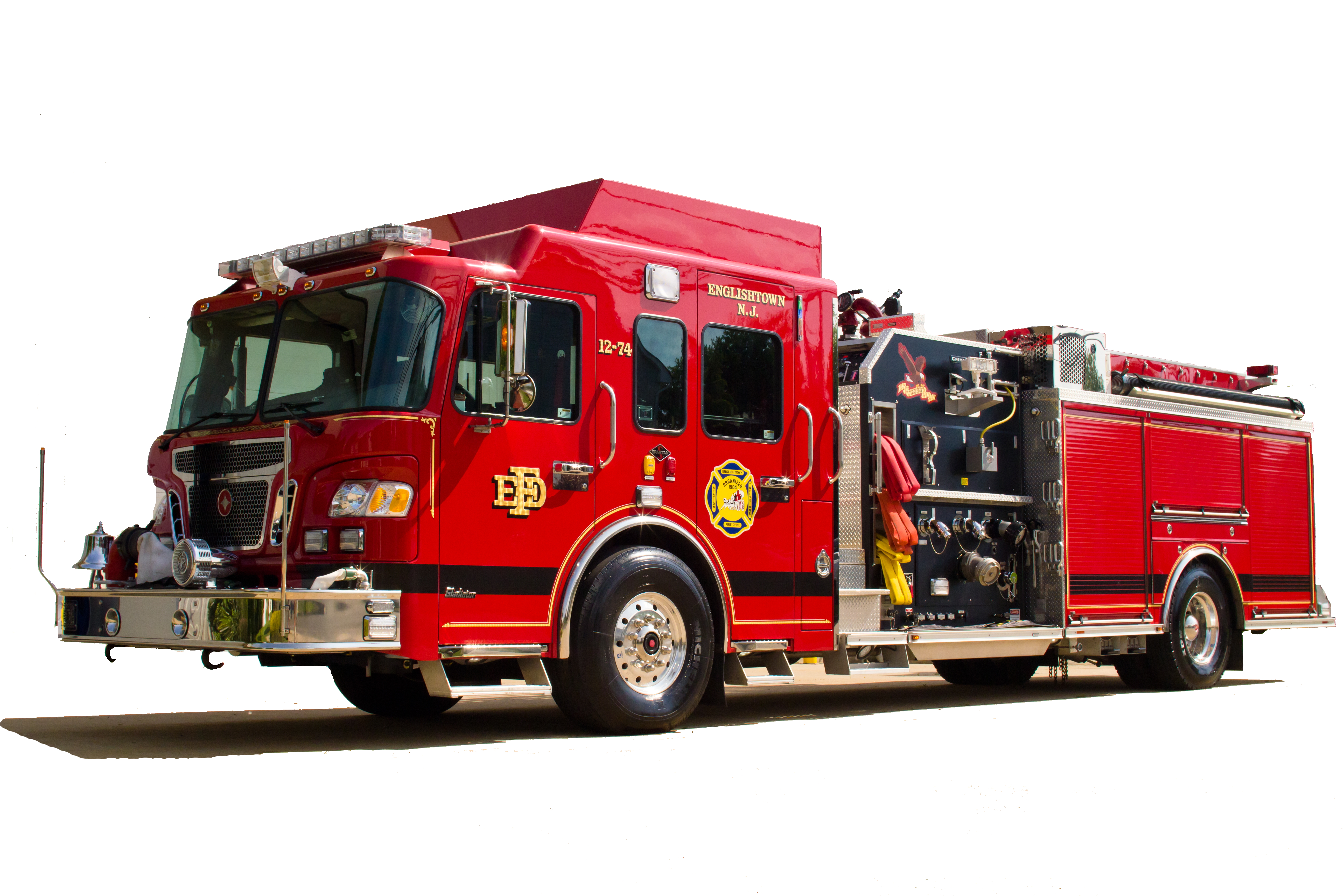 Red Fire Engine with Chrome Bumper and Hose Bay