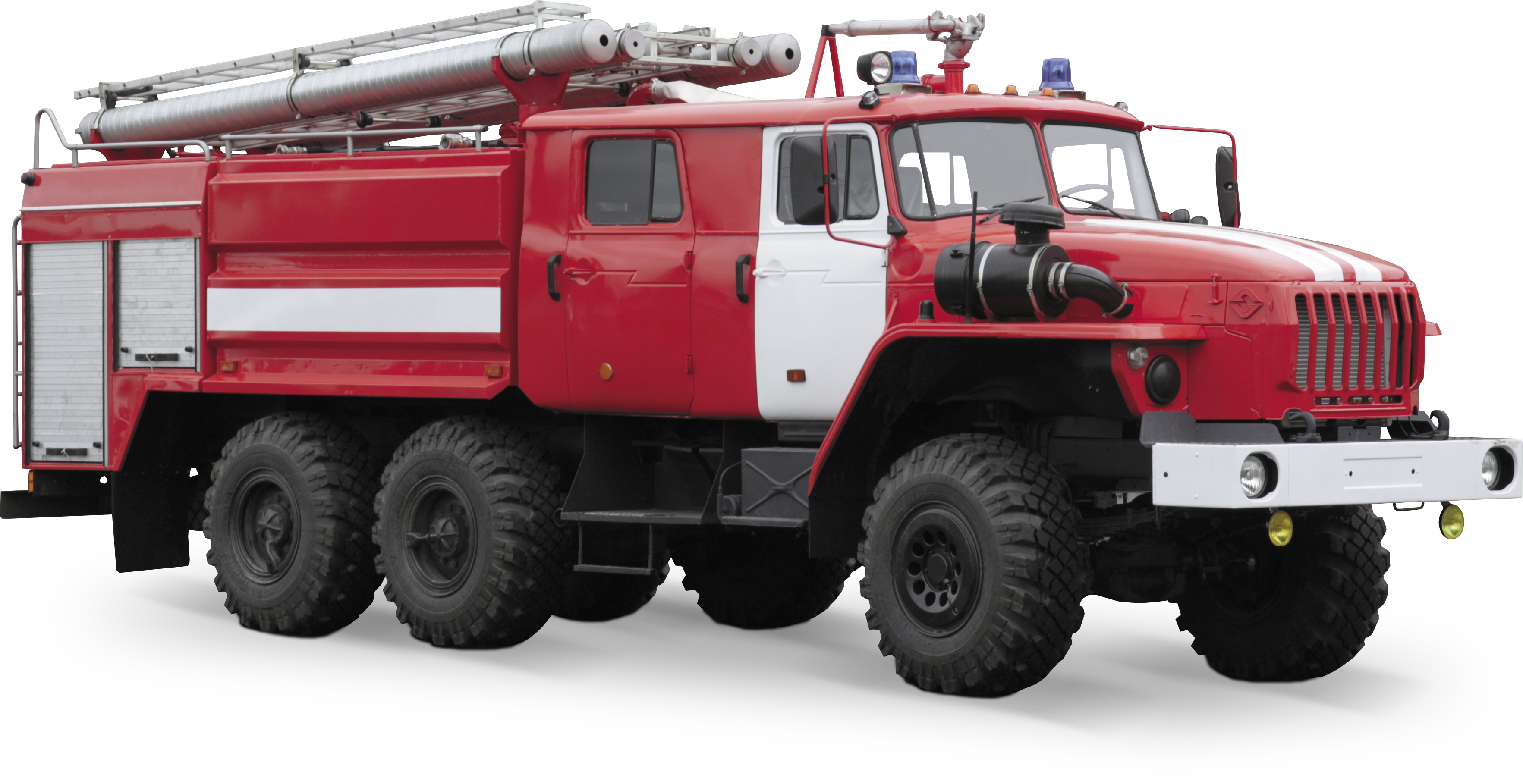 Red Military Style Off Road Fire Truck With Six Wheel Drive PNG Image