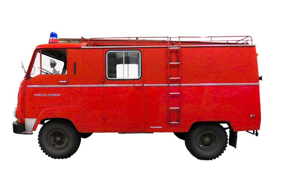 Red Vintage Fire Department Van With Sliding Side Door PNG Vehicle Graphic