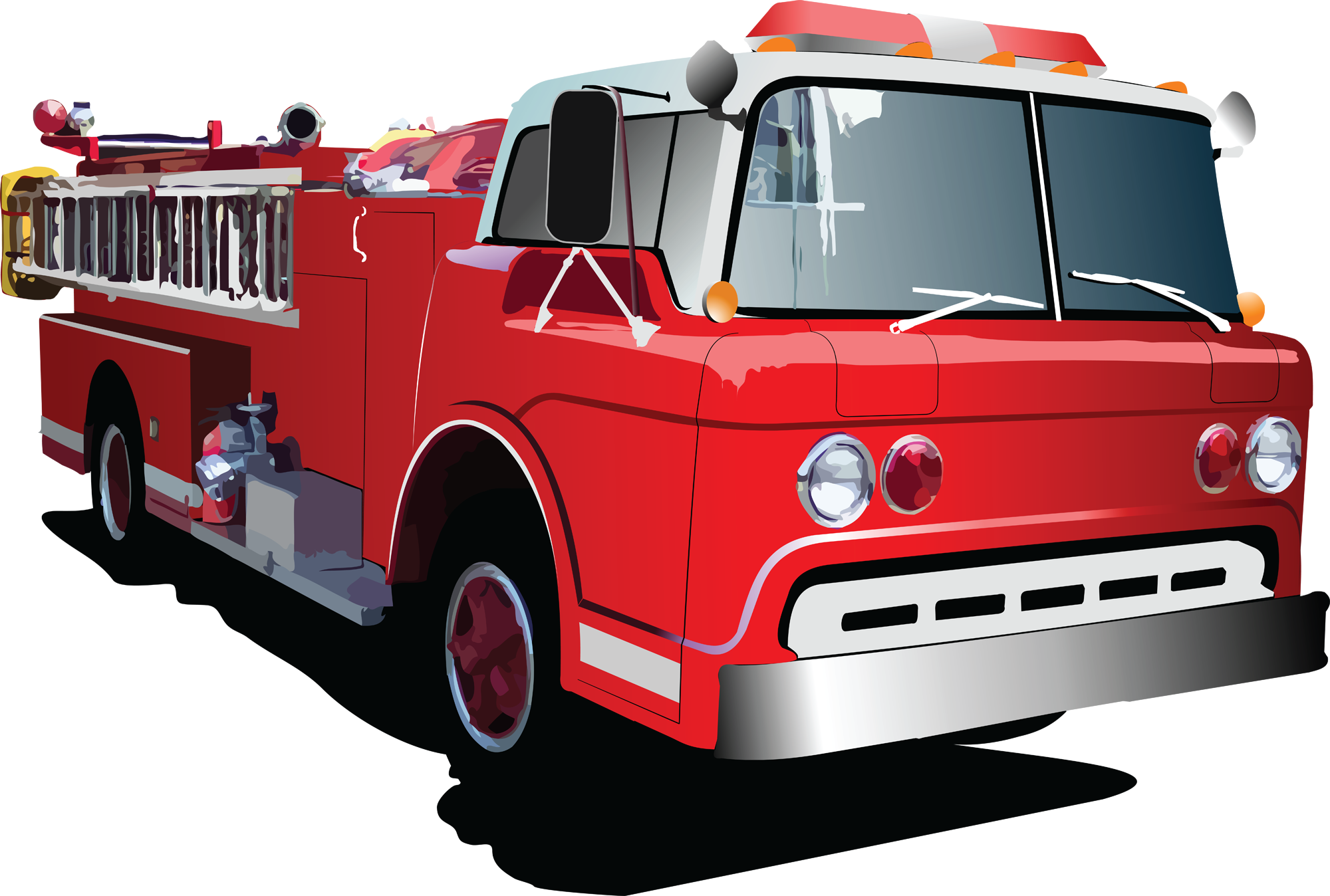 Vintage Red Fire Truck Cartoon With Rounded Cab And Ladder PNG Artwork
