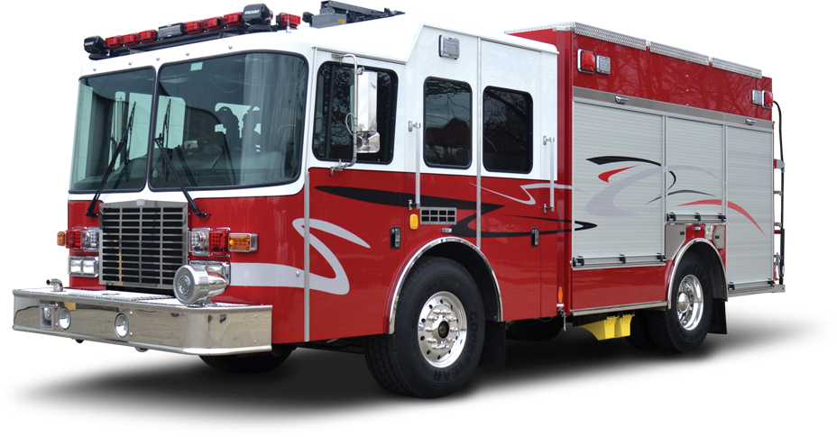 White And Red Fire Engine With Chrome Cab And Hose Compartments PNG Photo