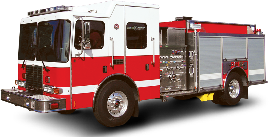 White And Red Fire Engine With Storage Compartments PNG Vehicle Photo