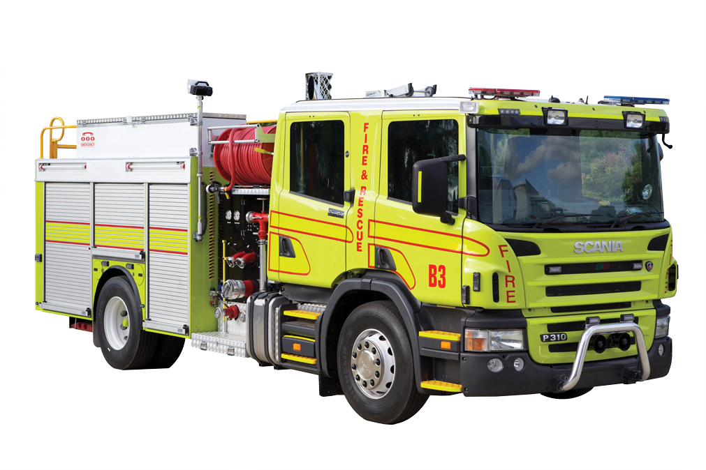 Yellow Rescue Fire Engine Truck With Blue Lights PNG Emergency Vehicle Photo