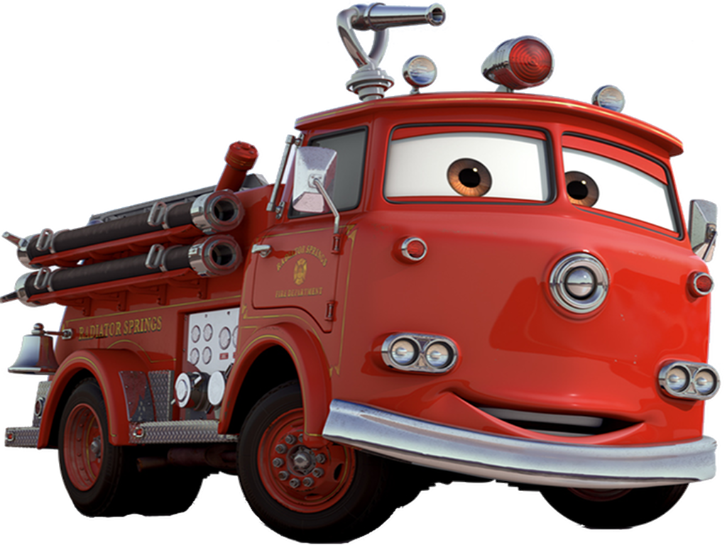 Mater Tow Truck Cartoon Styled As A Red Fire Rescue Vehicle PNG Character