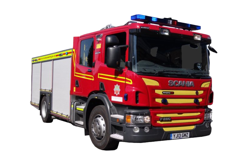 Modern Red Fire Rescue Truck With White Equipment Body PNG Vehicle Graphic