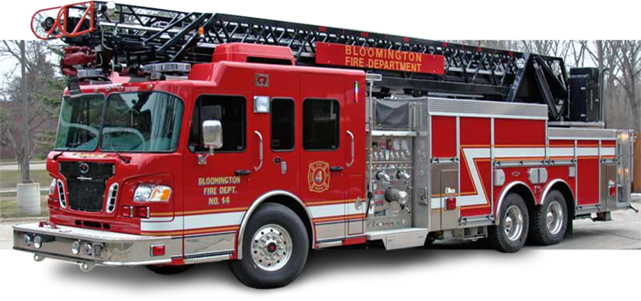 Red Fire Department Ladder Truck With Extended Aerial Boom PNG Photo