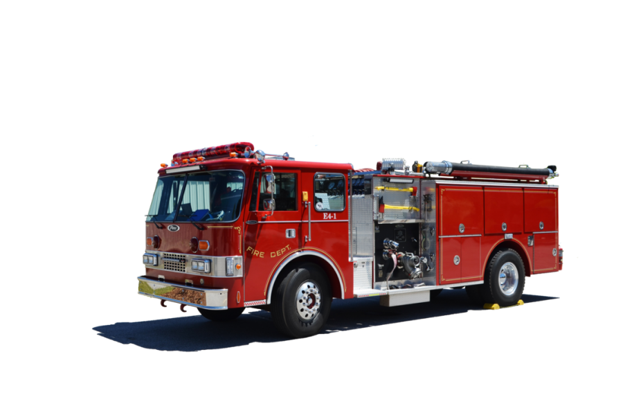 Red Fire Department Pumper Truck With Chrome Front Grill PNG Photo