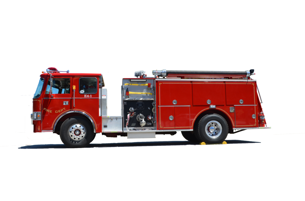 Red Fire Engine Side View with Open Compartments