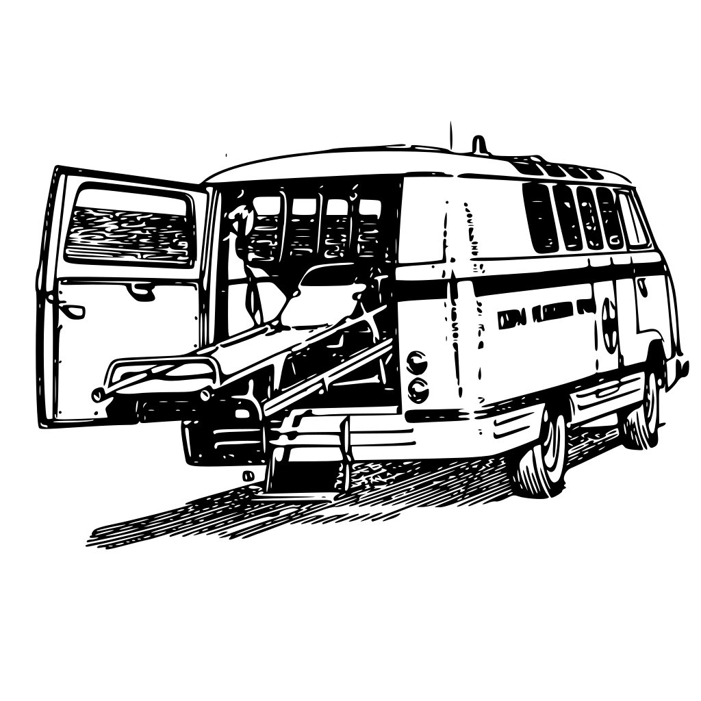 Black And White Ambulance Van Line Drawing With Rear Doors PNG Outline
