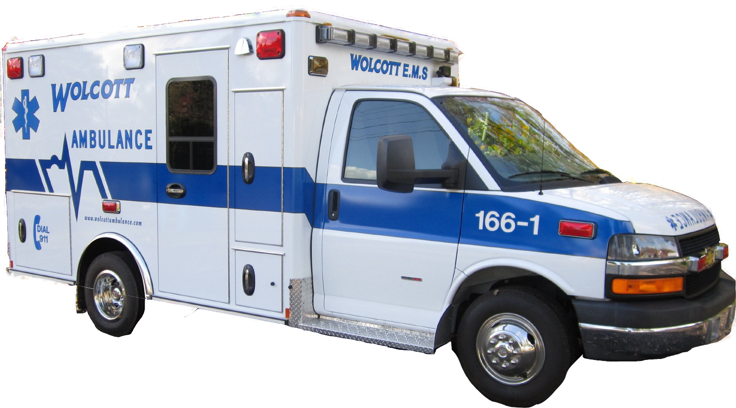 Blue And White Ambulance Van With Emergency Roof Lights PNG Photo