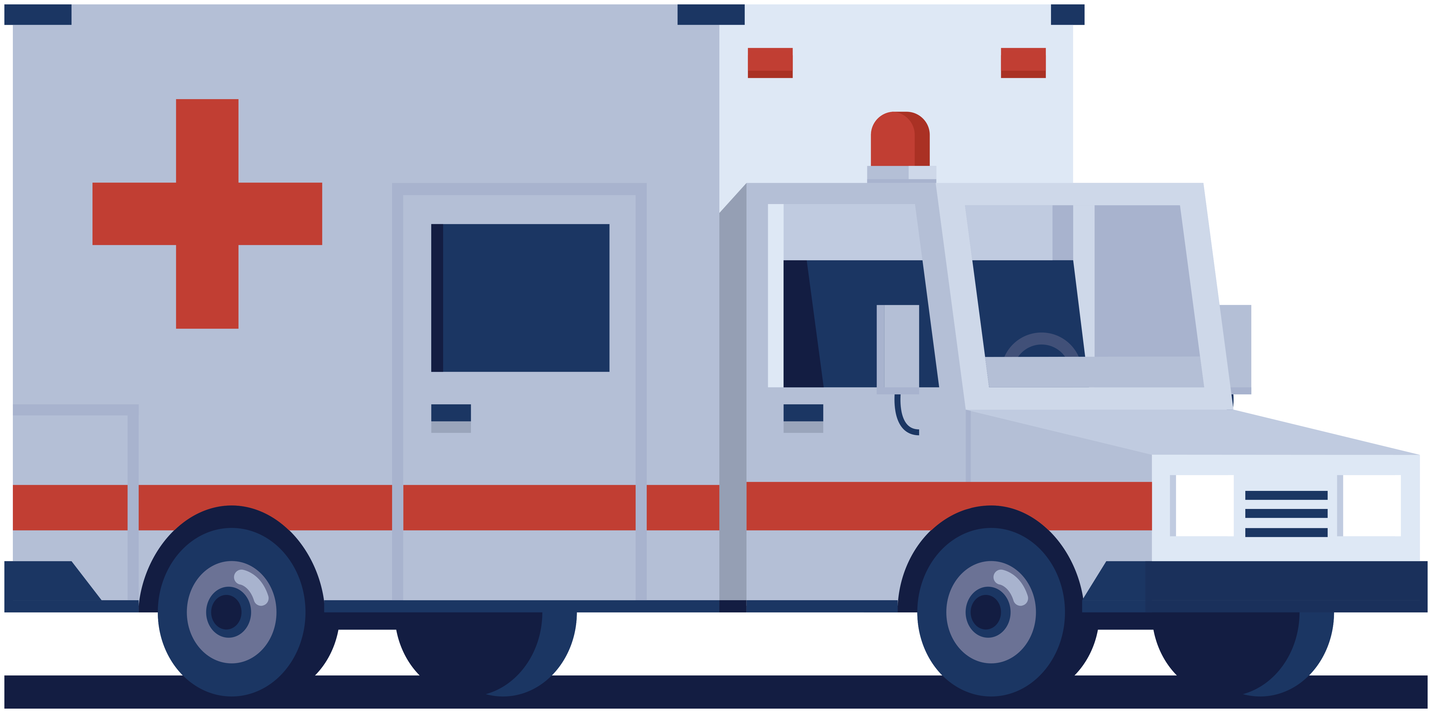 Blue And White Box Body Ambulance With Medical Cross PNG Vehicle Illustration