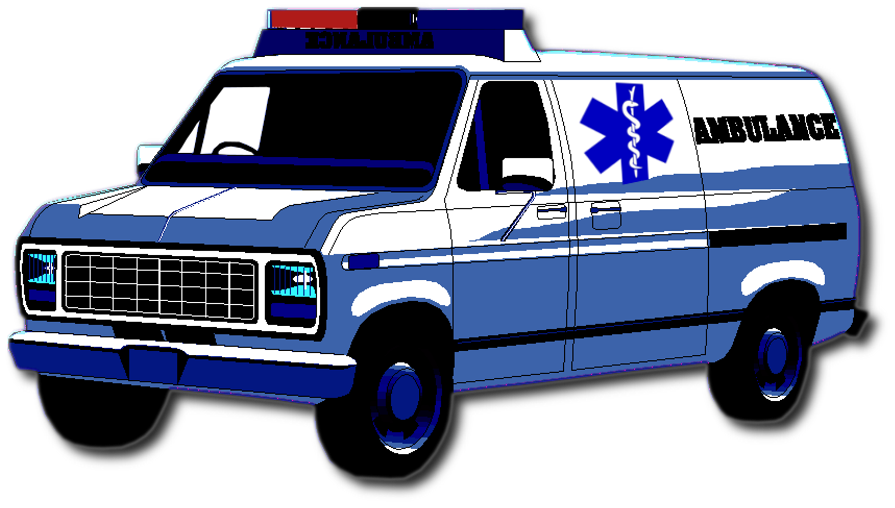 Blue Classic Ambulance Van With Medical Emblem PNG Vehicle Graphic