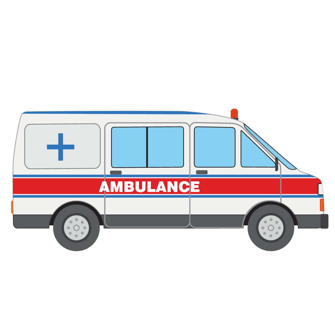 Blue Vintage Ambulance With Blue Medical Cross And Red Stripe PNG Graphic