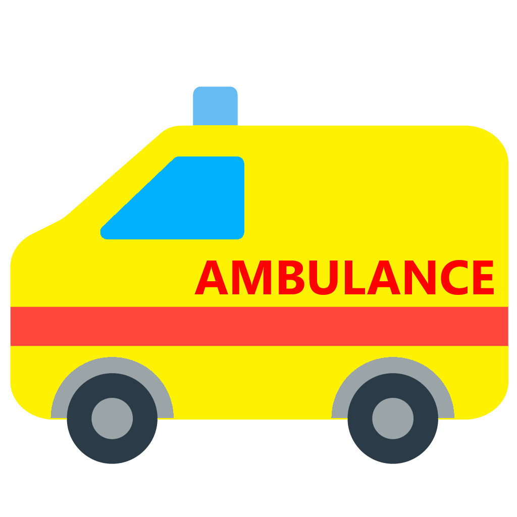 Bright Yellow Cartoon Ambulance With Blue Windows And Red Lettering PNG Image