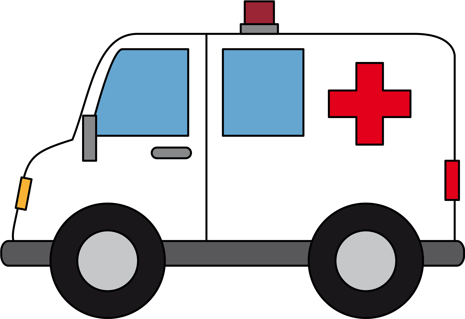 Cartoon White Ambulance With Bold Red Cross And Blue Windows PNG Artwork
