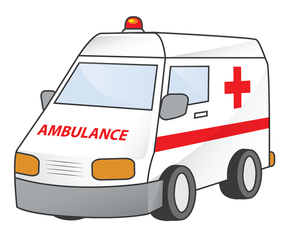 Cute Cartoon Ambulance With Red Medical Cross And Blue Windows PNG Character