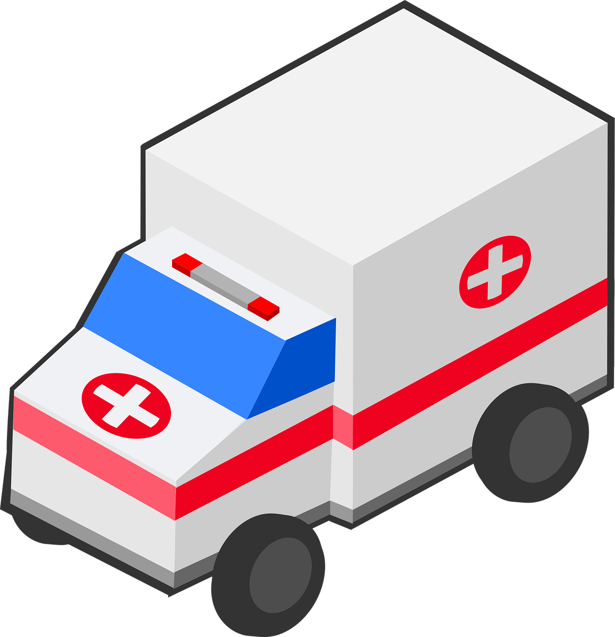 Simple Cartoon Ambulance With Red Blue Stripes And Medical Cross PNG Illustration