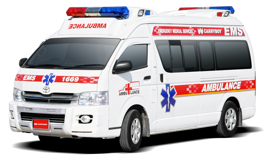 White Ambulance Van With Red Cross And Blue Star Of Life PNG Graphic
