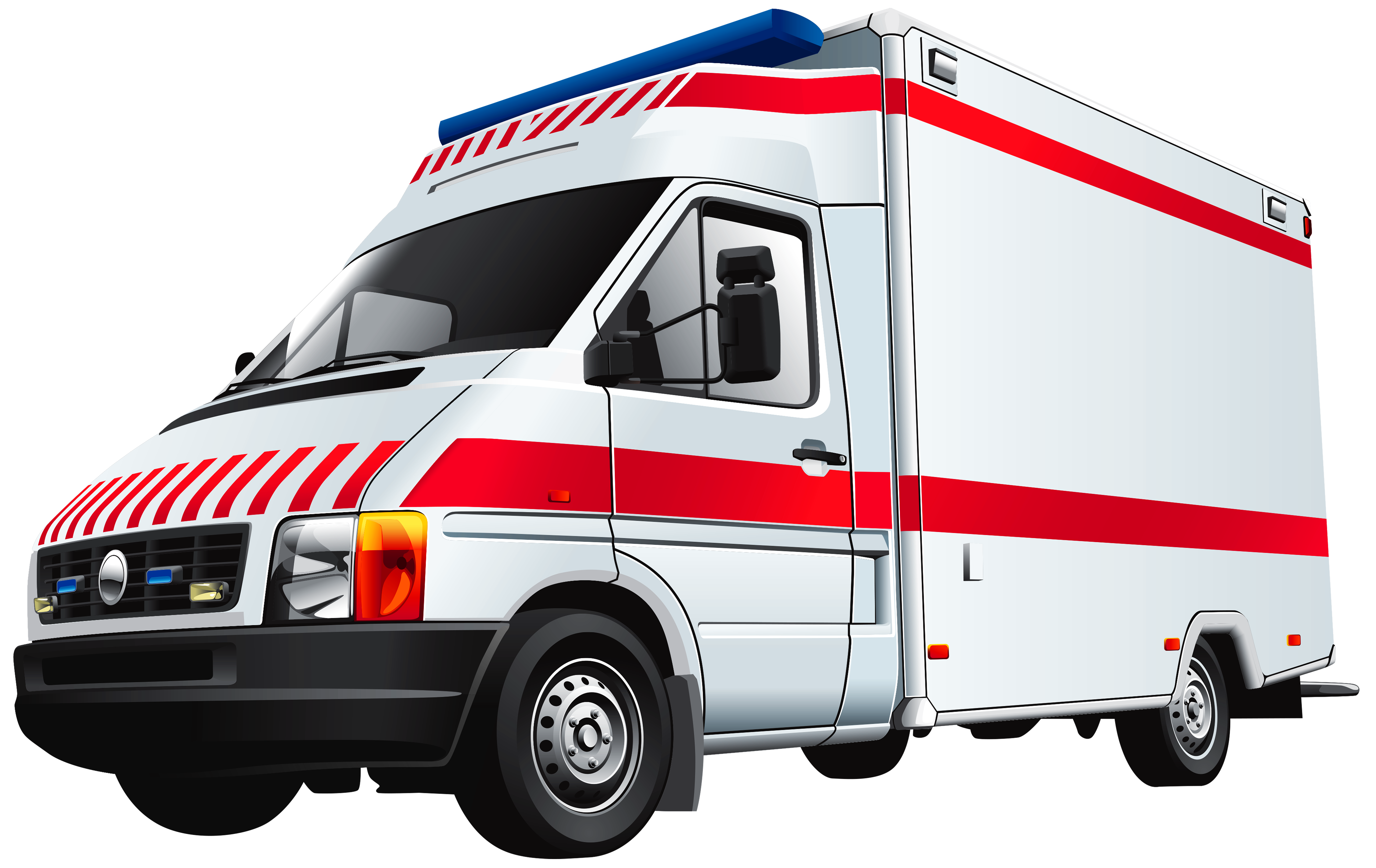 White Emergency Ambulance With Red Stripe Front View PNG Image