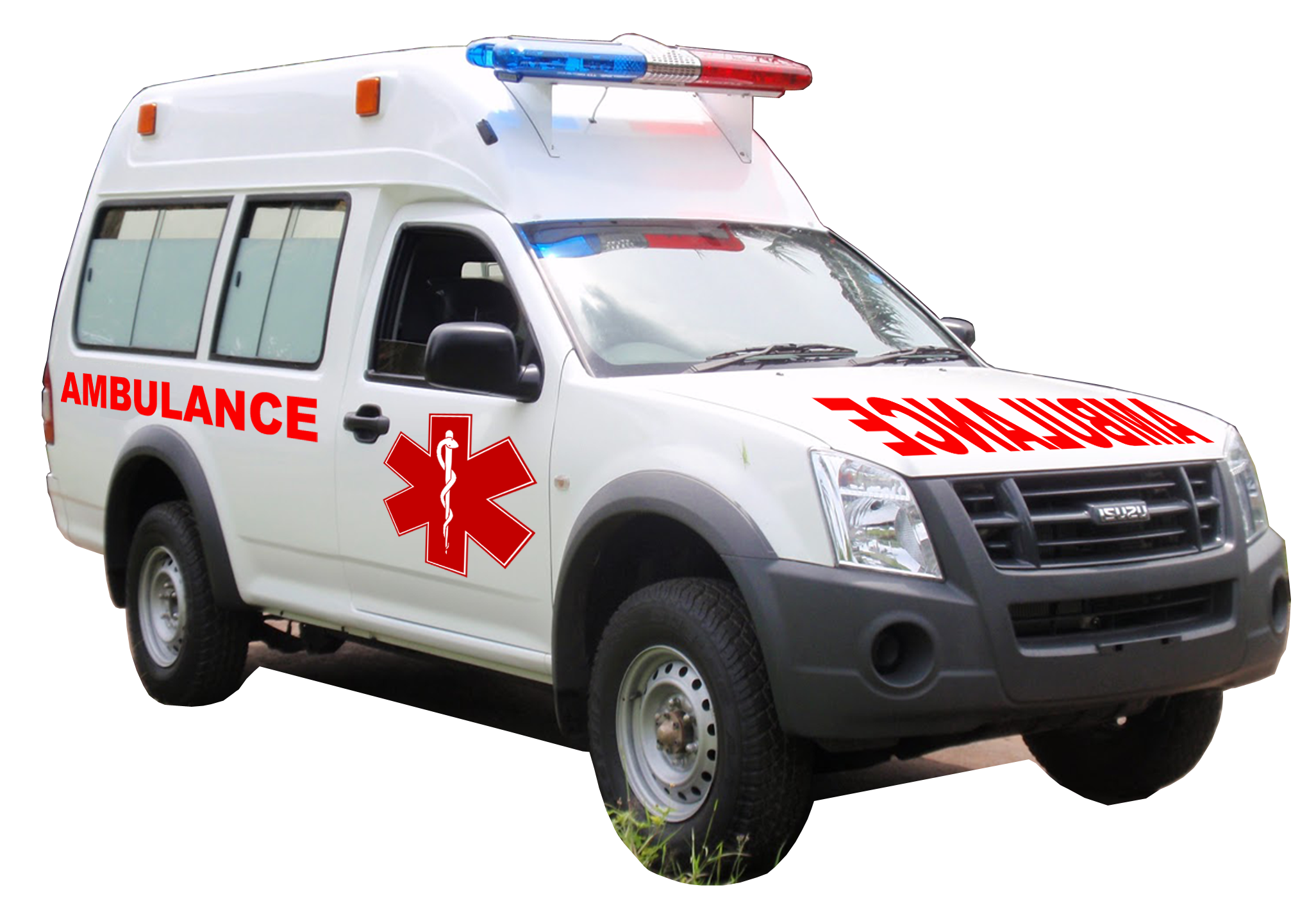 White Four Wheel Drive Emergency Ambulance With Red Cross PNG Image