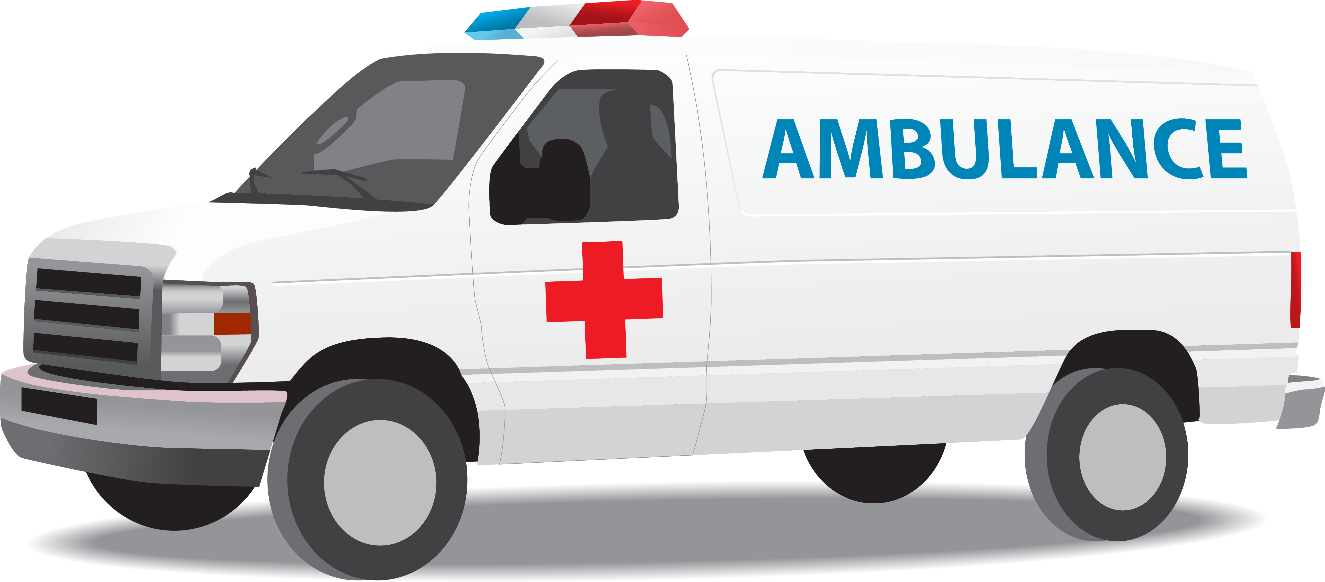 White Medical Transport Van With Red Cross And Emergency Lights PNG Image