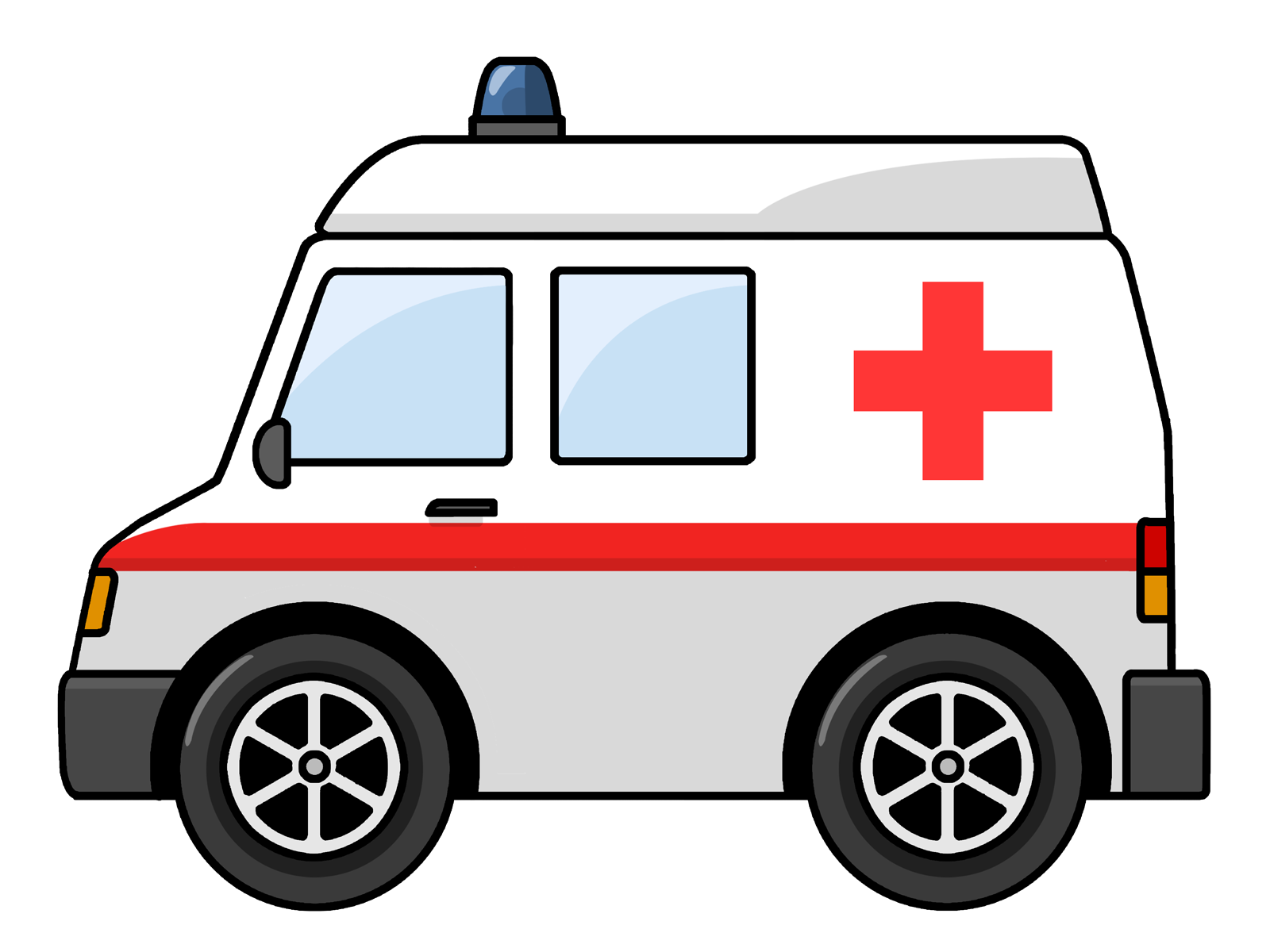 White Red Stripe Ambulance Van Cartoon With Emergency Beacon PNG Illustration
