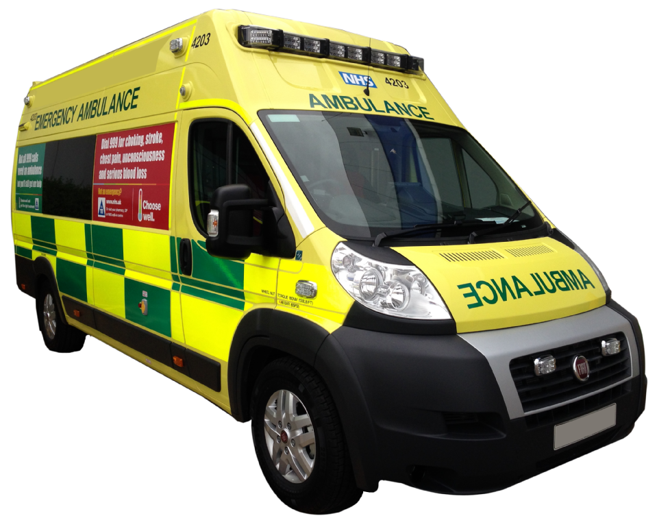 Yellow And Green Checkered Emergency Ambulance Van PNG Photo