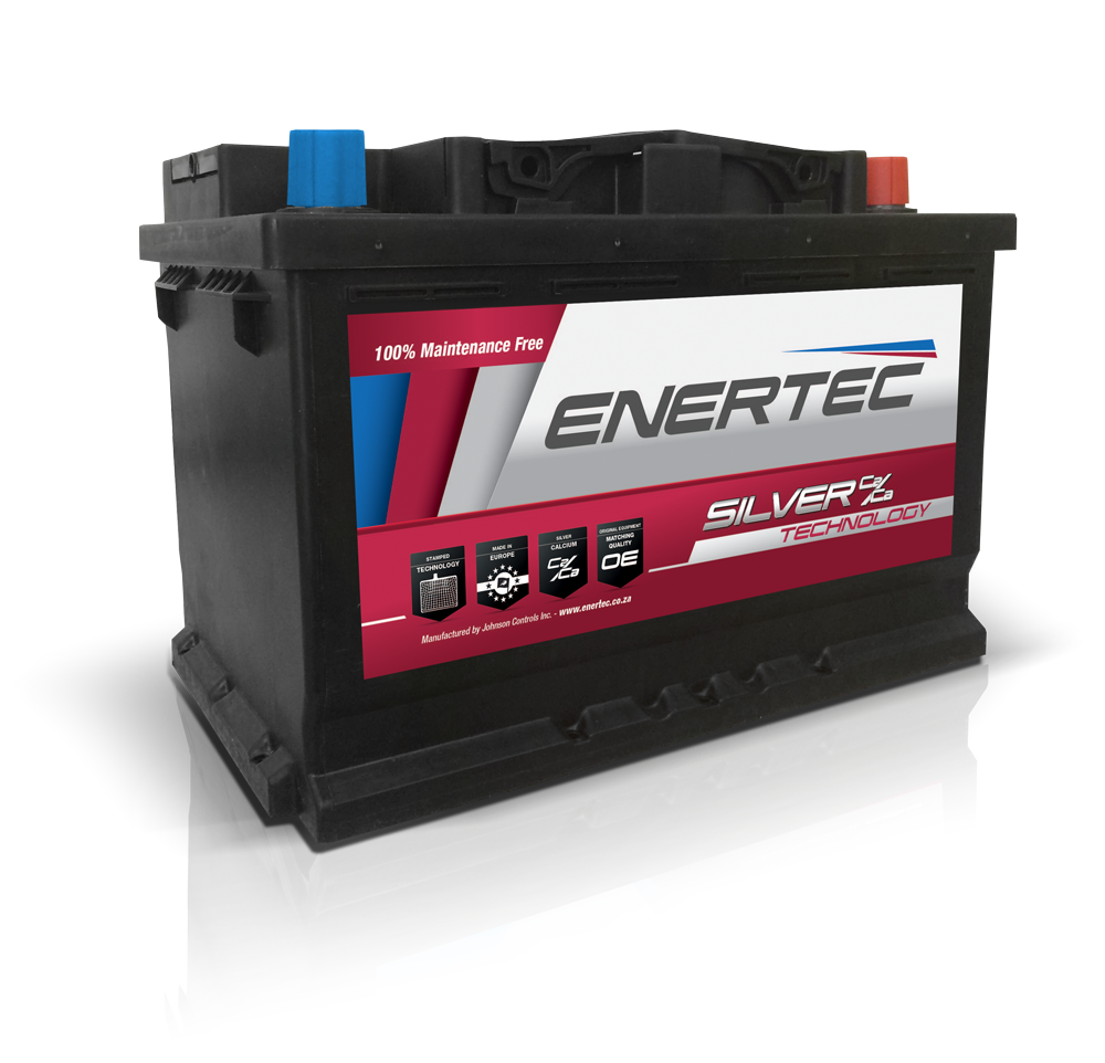 Black Enertec Car Battery With Red Label And Side Terminals PNG Photo