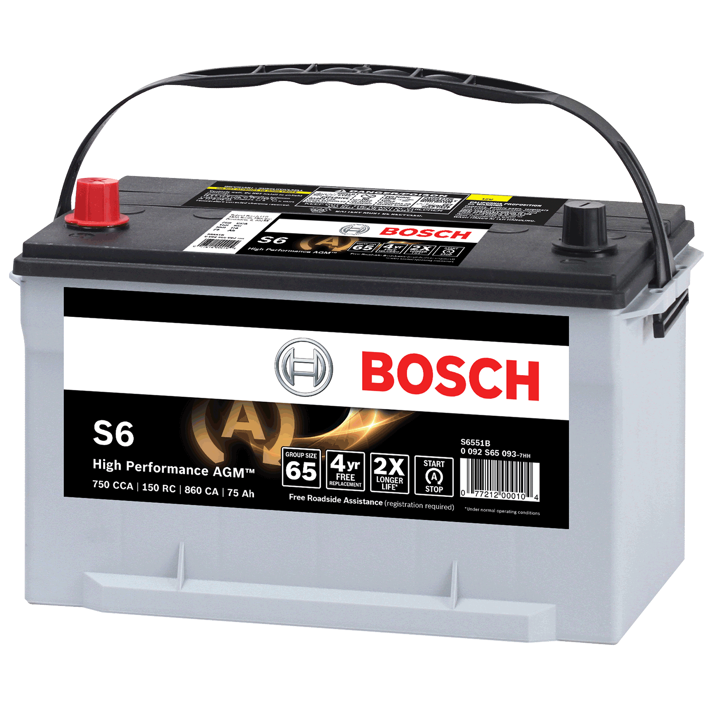 White Bosch S6 Car Battery With Blue Top And Folding Handle PNG Photo